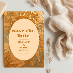 Reserva La Fecha Boda de Art Nouveau floral de oro