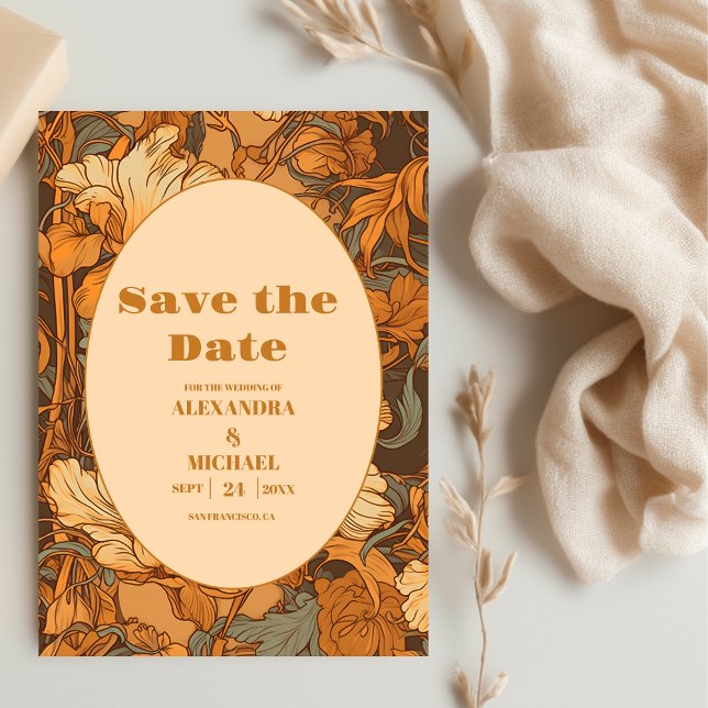 Reserva La Fecha Boda de Art Nouveau floral de oro (Subido por el creador)