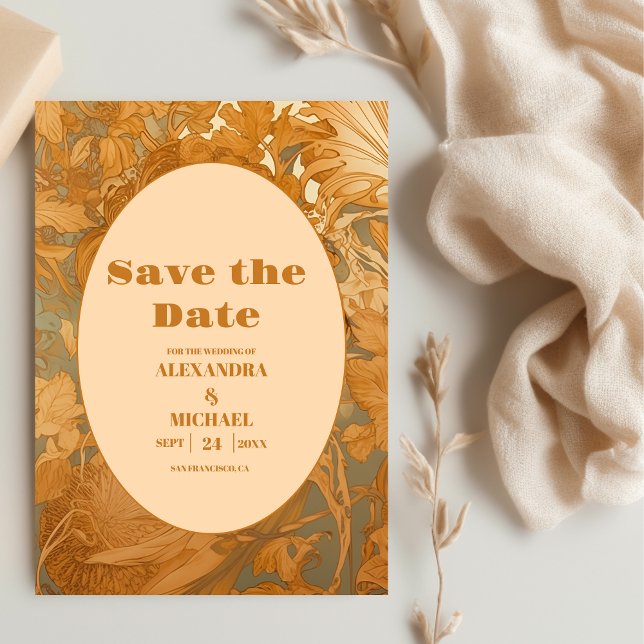 Reserva La Fecha Boda de Art Nouveau floral de oro (Subido por el creador)