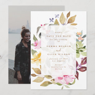Reserva La Fecha Boda de arte de acuarela floral seca