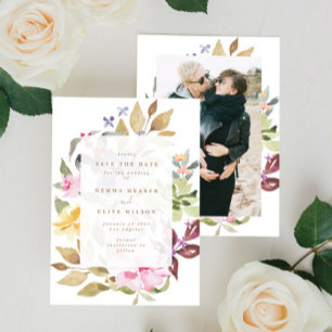 Reserva La Fecha Boda de arte de acuarela floral seca