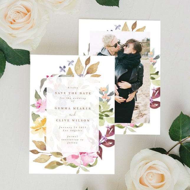 Reserva La Fecha Boda de arte de acuarela floral seca (Subido por el creador)