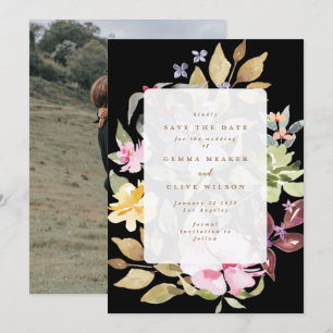 Reserva La Fecha Boda de arte de color floral seco negro