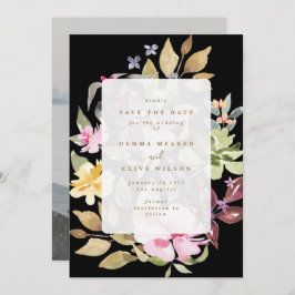 Reserva La Fecha Boda de arte de color floral seco negro