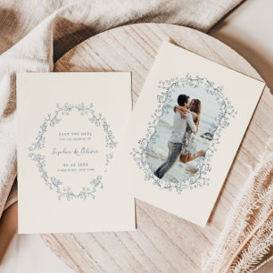 Reserva La Fecha Boda de arte de la línea floral rústica vintage