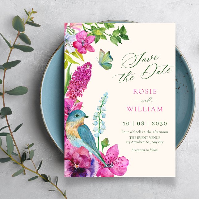 Reserva La Fecha boda de arte de pájaro floral (Subido por el creador)