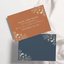 Boda de Azul Marino y Terracota Save The Date
