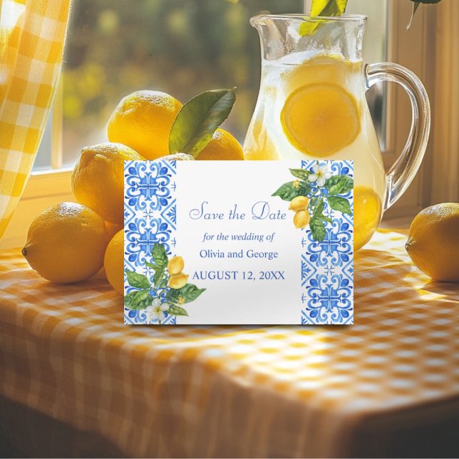 Reserva La Fecha Boda de azulejos azules y limones mediterráneos (Subido por el creador)