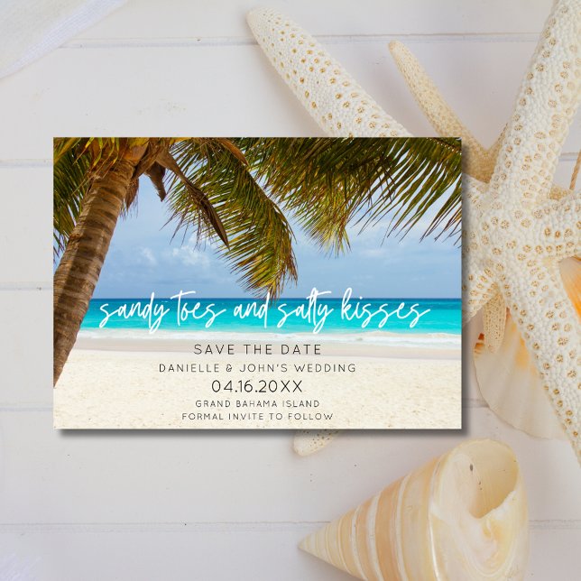 Reserva La Fecha Boda De Besos De Salado Tropicales De Playa Salven (Tropical Beach Salty Kisses Wedding Save The Date)