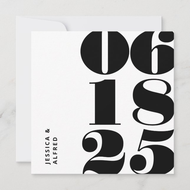 Reserva La Fecha Boda de Big Date blanco negro negrita y moderno (Anverso)