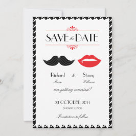 Reserva La Fecha Boda de bigote y labios rojos, negros y blancos a