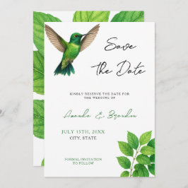Reserva La Fecha Boda de borde botánico de leafy Green Hummingbird