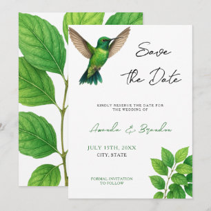 Reserva La Fecha Boda de borde botánico de leafy Green Hummingbird