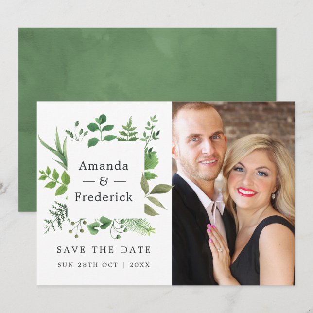 Reserva La Fecha Boda de Bosque de Vegetación (Anverso / Reverso)