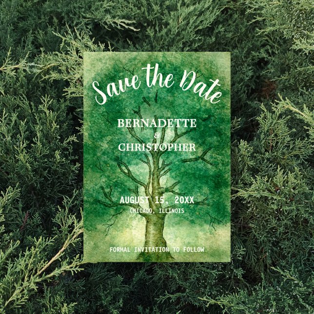 Reserva La Fecha Boda de bosque rústico retro de roble acuático (Subido por el creador)