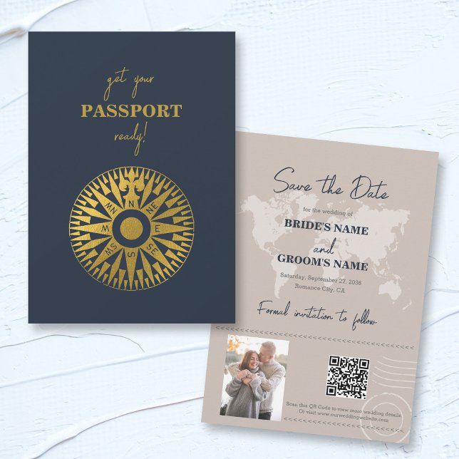 Reserva La Fecha Boda de brújula de Passport de boda de destino (Destination Wedding Passport Compass Wedding Save The Date)