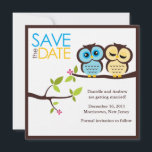 Reserva La Fecha Boda de búhos azules y amarillos<br><div class="desc">Estos encantadores anuncios de aviso de fecha de boda cuentan con una linda ilustración vectorial de una pareja de búhos posados en una rama de árbol. Muchos esquemas de color disponibles en nuestra tienda y más disponibles a petición. Estas invitaciones son perfectas para cualquier boda de primavera, verano, otoño o...</div>