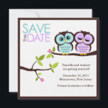 Reserva La Fecha Boda de búhos con lavanda y menta<br><div class="desc">Adorable pareja de búhos posados en una rama</div>