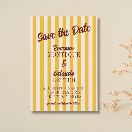 Reserva La Fecha Boda de Burgundy Retro con Raya de Melocotón Desva