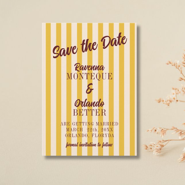 Reserva La Fecha Boda de Burgundy Retro con Raya de Melocotón Desva (Subido por el creador)