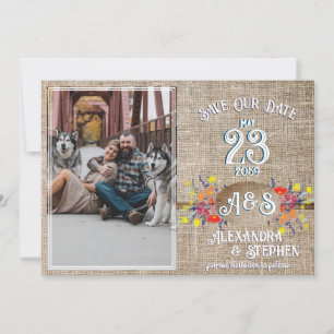 Reserva La Fecha Boda de Burlap Boho Wildflower, un país ruso