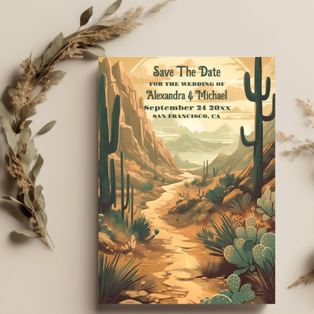 Reserva La Fecha Boda de Cactus del Desierto Retro (Subido por el creador)