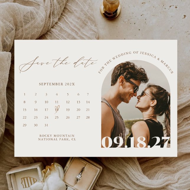 Reserva La Fecha Boda de calendario boho con caligrafía moderna y f (Subido por el creador)