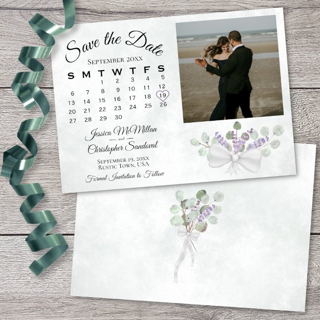 Reserva La Fecha Boda de calendario y foto de Eucalyptus y Lavender (In Situ Front/Back)