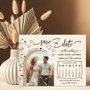 Reserva La Fecha Boda de calendario y foto de flores silvestres de 