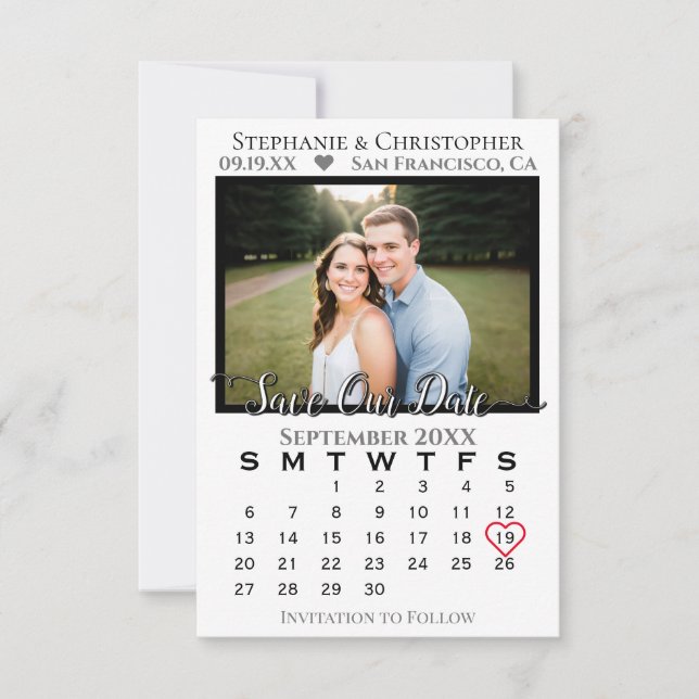 Reserva La Fecha Boda de calendario y fotografía simple y elegante (Anverso)