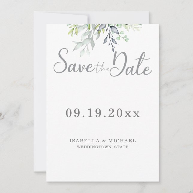 Reserva La Fecha Boda de Caligrafía Botánica Save the Date (Anverso)