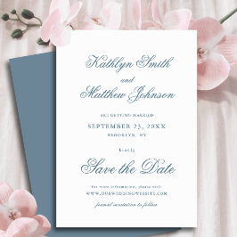 Reserva La Fecha Boda de caligrafía clásica Dusty Blue Elegant
