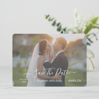 Reserva La Fecha Boda de Caligrafía Clásica Elegante en Blanco y Ne