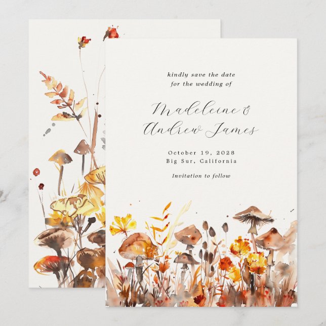 Reserva La Fecha Boda de caligrafía de flores silvestres cayendo (Anverso / Reverso)