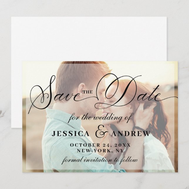 Reserva La Fecha Boda de caligrafía elegante FOTO Guardar fecha (Anverso / Reverso)