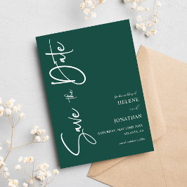 Reserva La Fecha Boda de caligrafía mínima verde esmeralda