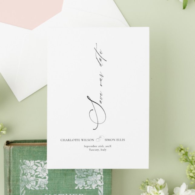 Reserva La Fecha Boda de caligrafía moderna de Dainty (modern dainty calligraphy wedding save the date, minimalist wedding save date, modern script )
