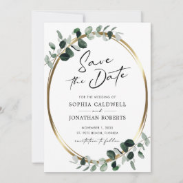 Reserva La Fecha Boda de caligrafía moderna de Eucalyptus Gold