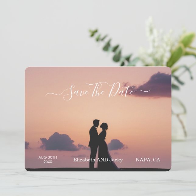 Reserva La Fecha Boda de Caligrafía Negra y Blanca Clásica Elegante (Anverso de pie)