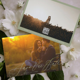 Reserva La Fecha Boda de caligrafía Sage Green QR Code Photo