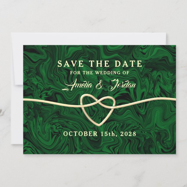Reserva La Fecha Boda de Caligrafía Verde Guardar la Fecha (Anverso)