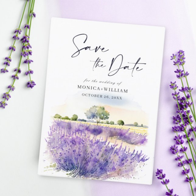 Reserva La Fecha Boda de campo de flores de lavanda púrpura acuarel (Subido por el creador)