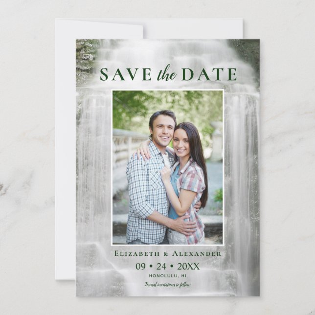 Reserva La Fecha Boda de Cascada Misty Photo Save the Date (Anverso)