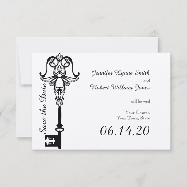 Reserva La Fecha Boda de clave blanca y negra salva la fecha (Anverso)
