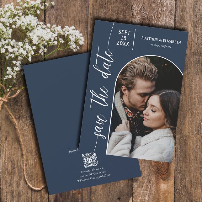 Reserva La Fecha Boda de código QR azul de la marina fotográfica (Subido por el creador)