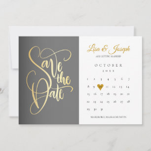 Reserva La Fecha Boda de código QR de Calendar Gold Love Heart
