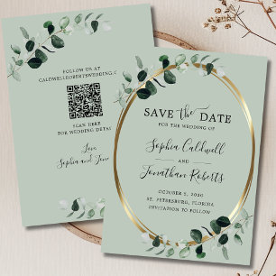 Reserva La Fecha Boda de código QR de Eucalyptus Gold Sage