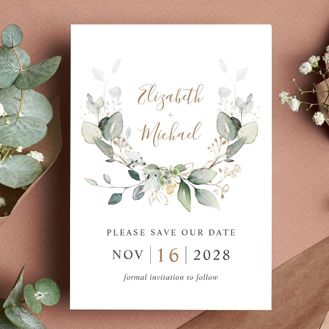 Reserva La Fecha Boda de código QR de Eucalyptus Greenery Watercolo (Celebrate your love story with a save the date that exudes timeless beauty and elegance)