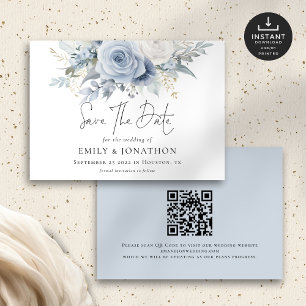 Reserva La Fecha Boda de código QR de Florals Blue Dusty Modern