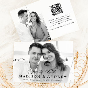 Reserva La Fecha Boda de Código QR de Foto de Caligrafía Elegante M